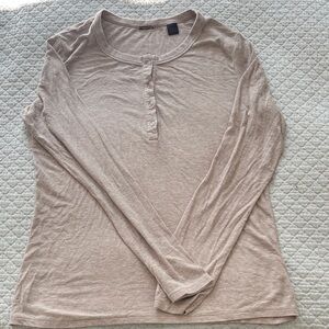 Magaschoni Long Sleeve Henley Top - Light Taupe Size Large